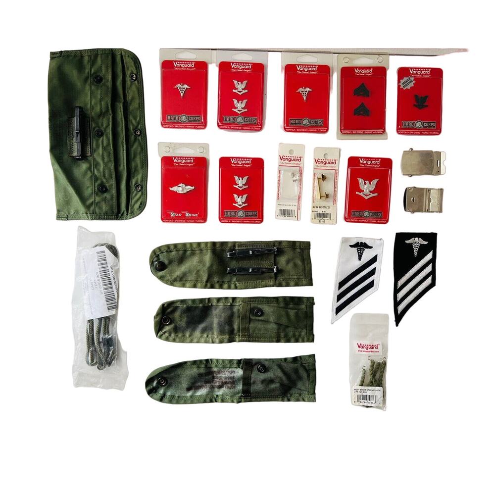 Lot of Vanguard Military Navy Medic Corps Patches Lapels Pins Buckles Ropes